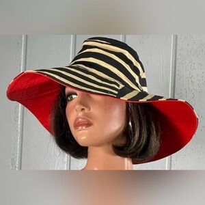 NWOT Obagi System Black & Tan Striped Adjustable Size Bucket Floppy Sun Hat